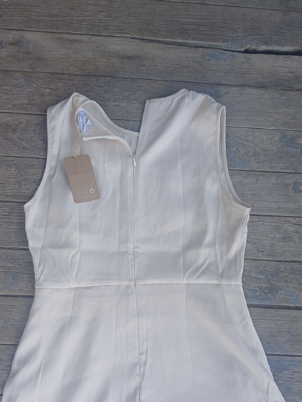 Sleeveless Pleated Hem Women's Dress - Cream - Picture 5 of 5